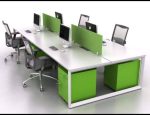 4 Person Office Workstation Table in Bangladesh – Smart Furniture with Metal Frame, Melamine Top & Glass Divider
